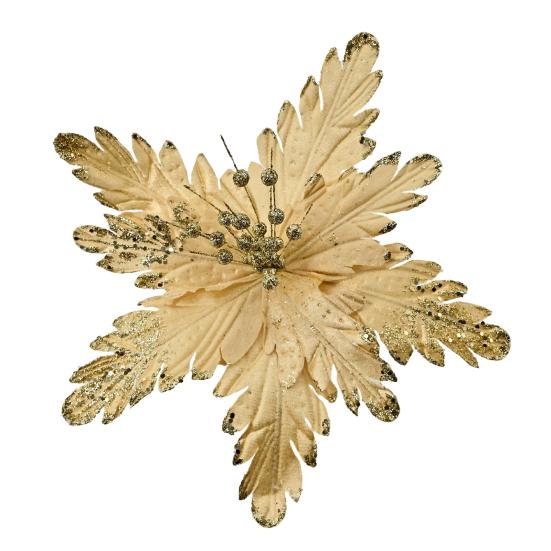 DYS Artificial Flowers with Gold Powder & Beads, Multi-Color Glitter Christmas Flowers, Multi-Layered Fabric Petals, Bendable Stems for Holiday