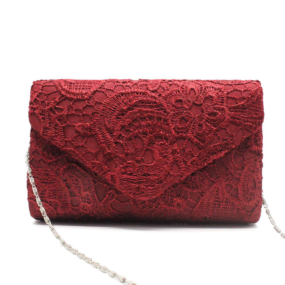 Elegant Lace & Satin Clutch Evening Bag with V-Shaped Flap