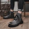 Fashion Mens Ankle Boots Winter Hiking Motorcycle Boots Casual Fashion Low-heeled Genuine Leather High Top Black Warm Cotton Shoes