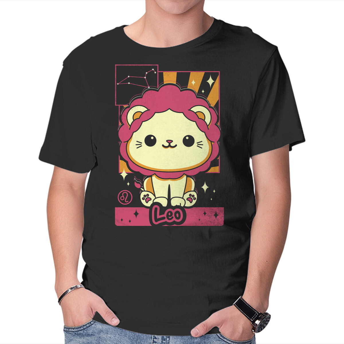 Unisex Crew Neck T-Shirt Lion Zodiac Graphic Short Sleeve Casual Tee XXL