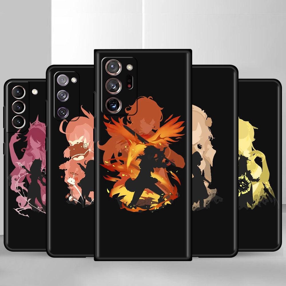 

Phone Black Soft Case For Samsung Galaxy S22 S21 S20 Ultra FE S9 S8 S10 Plus Note 20 10 9 Fundas Cover Genshin Impact Xiao Mona Samsung Note 9