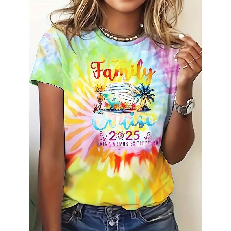 Summer Cool Watermelon Print Women's Short-sleeved Top Beach Vacation Casual Women's Fashionable T-shirt Urban Street Daily Top