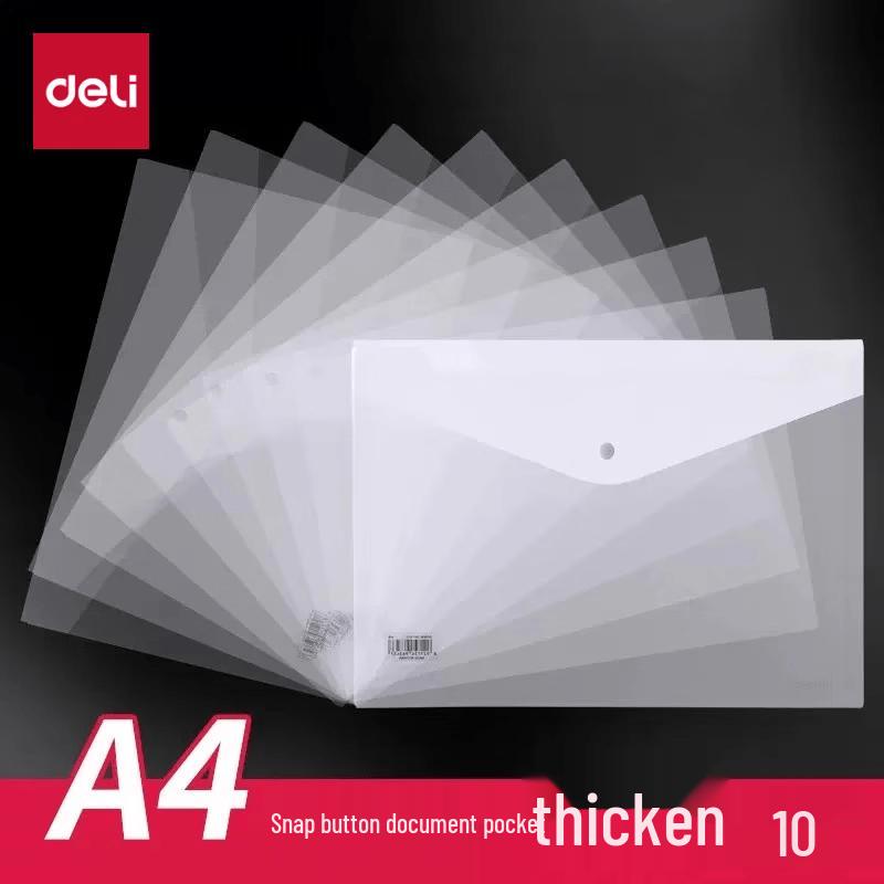 Deli 8308 A4 Transparent Snap Button Document Folder