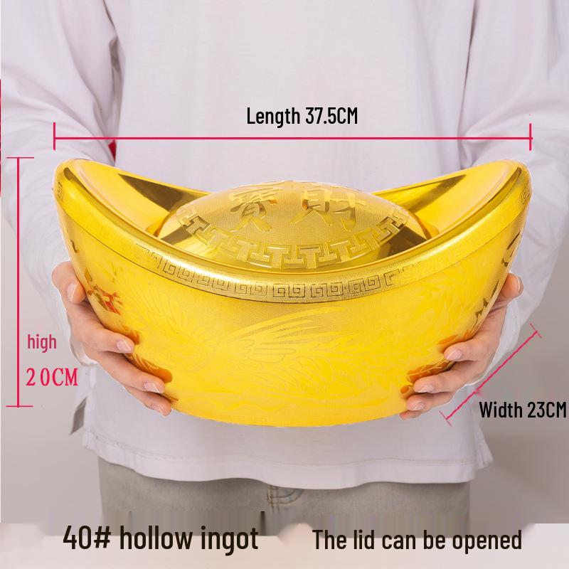 Feng Shui Gold Ingot Ornament for Wealth: New Year Hollow Plastic Candy Box Decor