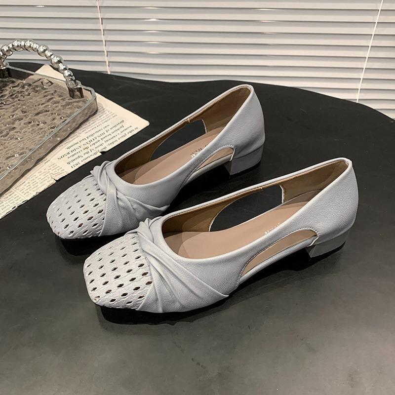 Fashion Summer Hollow Women's Sandals Pleated Heeled Woman Shoes Designer Elegant Summer Pumps 2025 New Casual Shoes Sandalias De Mujer