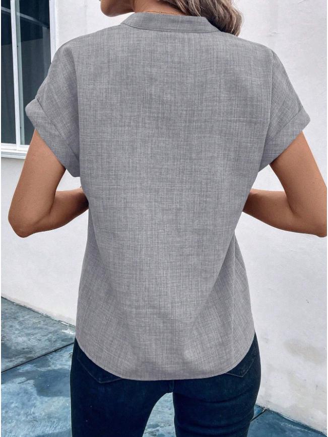 Women's Solid Color V-neck Batwing Sleeve Summer Top - Fashionable Short-sleeved Shirt