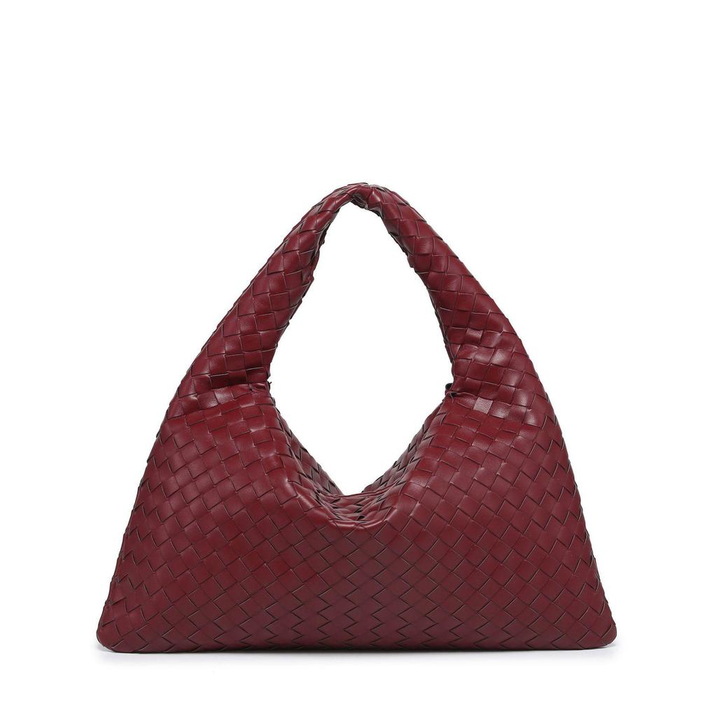 High-Capacity Soft Leather Hand-Woven Underarm Bag – Solid Color, Casual, and Stylish Handbag