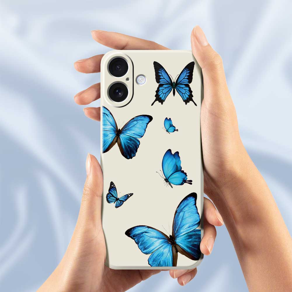 For iPhone 17 Case Blue Butterflies Pattern Printing Straight Edge TPU Phone Back Cover