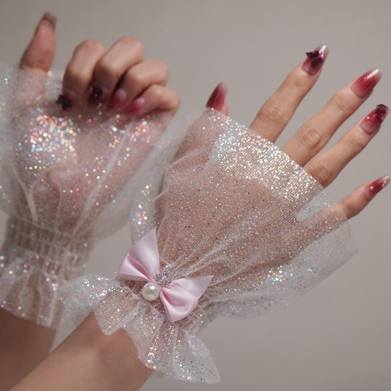 Bowknot Wrist Cuffs For Nails Photography Breathable Glitter Fabric Elastic Cuffs Fashion Accessories