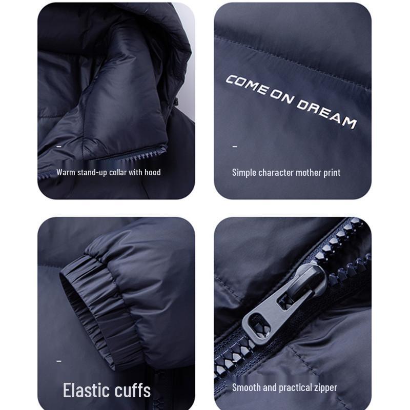 Winterjacke mit Kapuze für Herren: Dicker, warmer Freizeitmantel mit 90 % weißer Entendaune