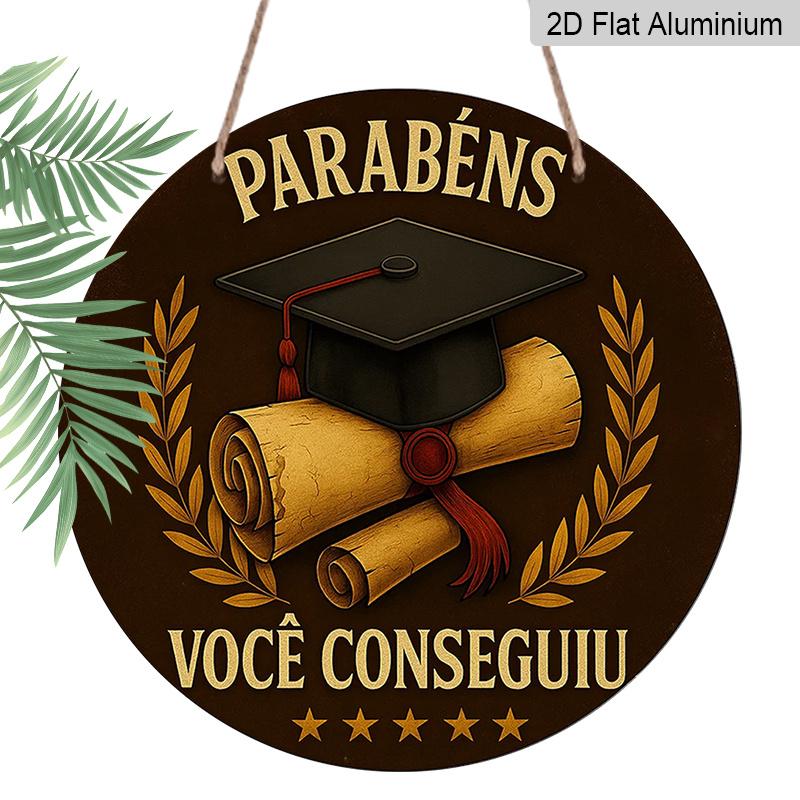 

2D Flat, 1pc 7.87X7.87in Aluminium Round Portuguese Aluminum Sign, Felicitous Graduation Vintage Plaque for Graduation Season Decor, Perfect for 1pc