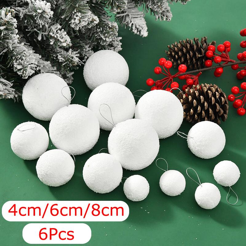 6PC Simulation Snowball Pendants Winter Foam Elegant Christmas Ornaments Holiday White Parties Hanging Snowball Xmas Tree 3 Sizes