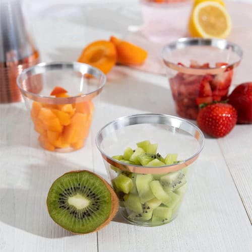 CUTEECO Golden Plastic Cups, 9oz Disposable Cups, Plastic Wine Glasses, Party Cups, Clear Plastic Cups for Parties