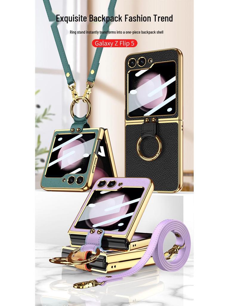 Crossbody Samsung Z Flip 5 Phone Case with Adjustable Lanyard and Strap, Hard Shell