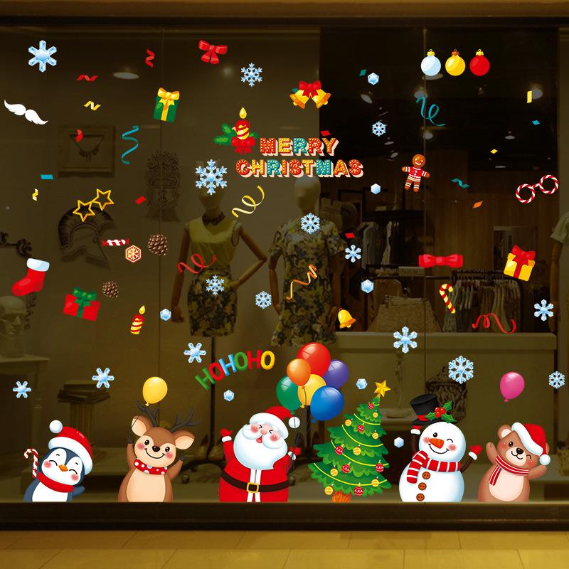 Christmas Glass Door Stickers, Static Cling Stickers for Store Windows, Santa Claus Stickers