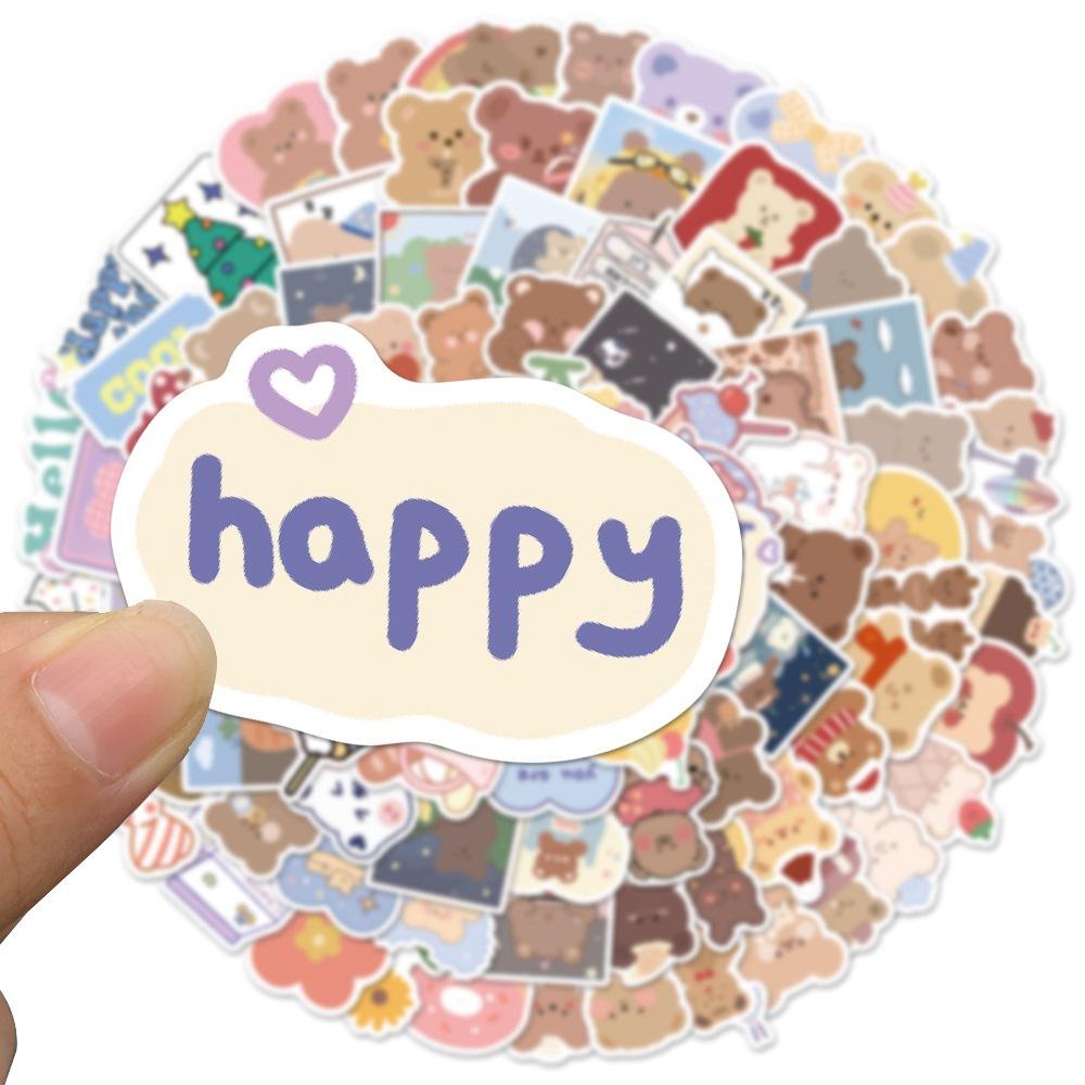 102pcs Fresh Small Style Cute Bear Stickers For Diary Fridge Decoration Suitcase