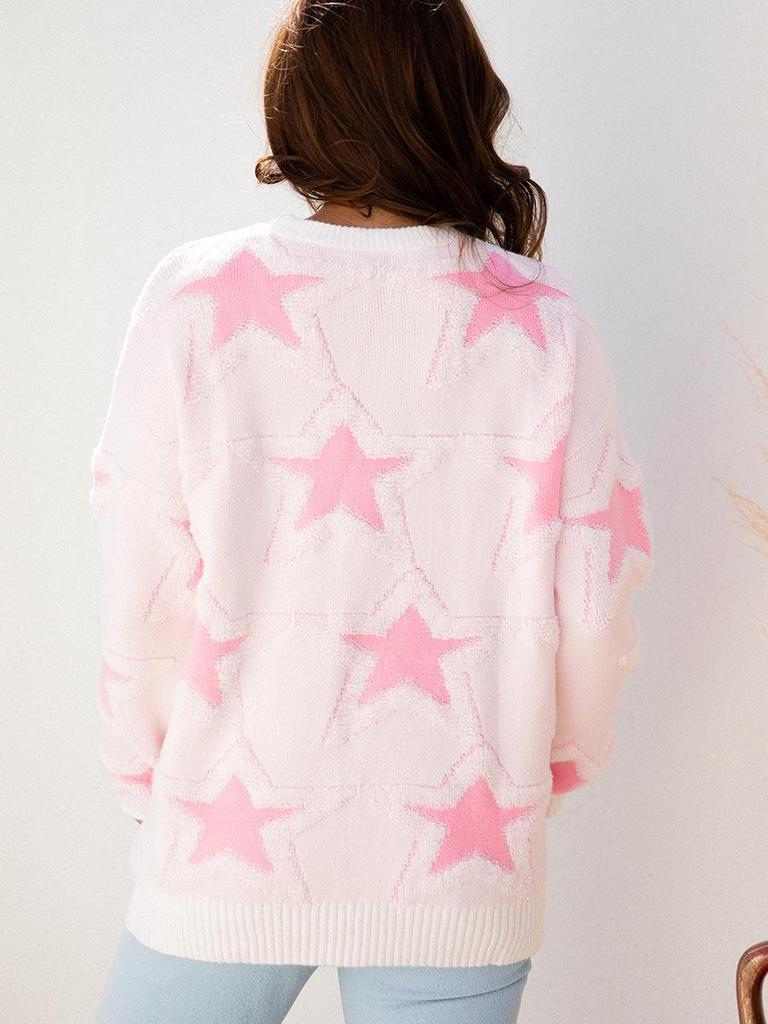 2025 Fall/Winter Women's Star Print Pullover Sweater - Trendy European American Loose Fit