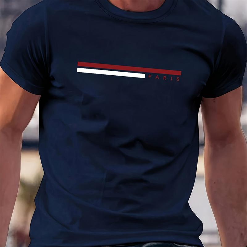 Simple Fashion Striped Letters Pattern T Shirts For Men Summer Trend Short Sleeve 3D Printed Tshirts Loose Streetwear Tees Tops