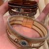 Retro Leather & Diamond Devil's Eye Magnetic Bracelet - Bohemian High-End Jewelry