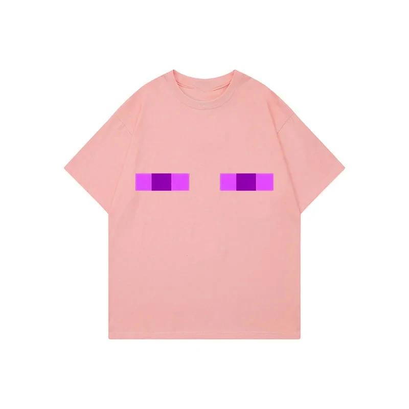 Two Symmetric Purple Gradient Pixel Block Rectangle Graphic T Shirt Minimal Simple Pixel Print Black Cotton Short Sleeve Tee