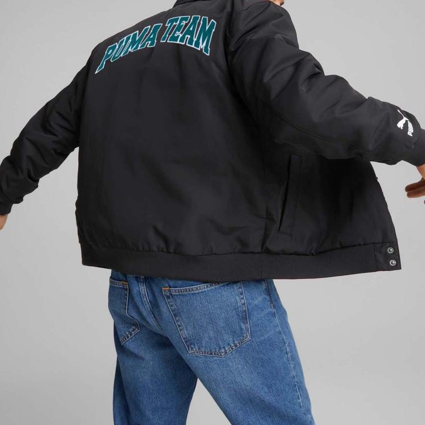 Puma Logo Badge Single-Breasted Turn-Down Collar Long Sleeve Jacket Men Jacket Black 539272-01