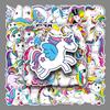 51-Piece Set of Rainbow Unicorn and Horse Dreamy Cartoon Animals Waterproof Epoxy Stickers for Children.