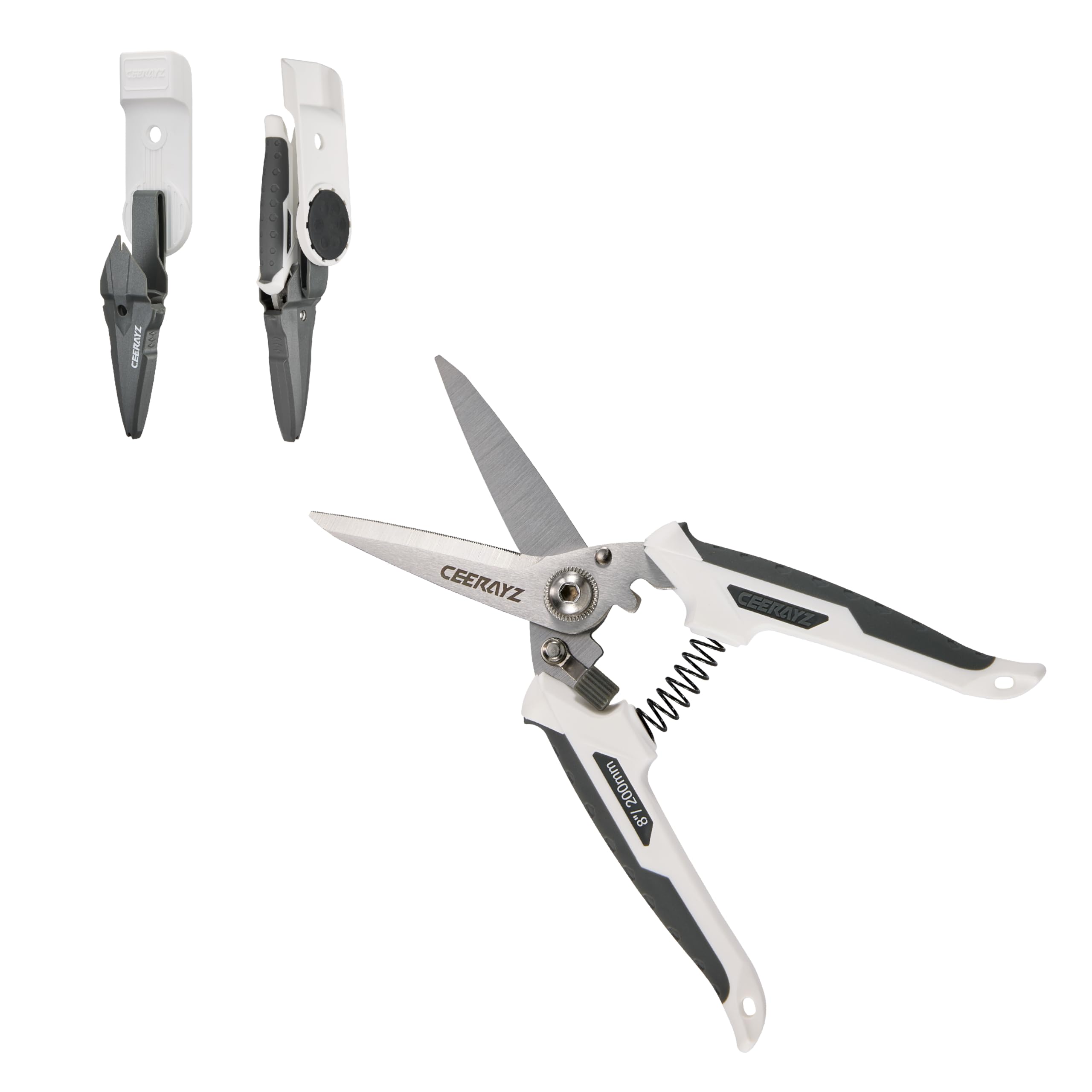 

CEERAYZ 200mm Multipurpose Made with 420 Japanese Stainless Industrial and Scissors for and with Protective Sheath and Magnetic Holder White Gray