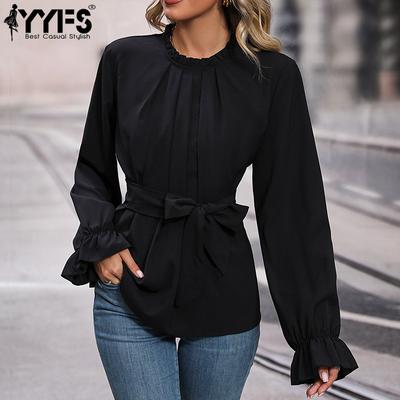 Women's Fashion Casual Spring Fall Solid Color Print Long Sleeve O-Neck Blouses & Shirts