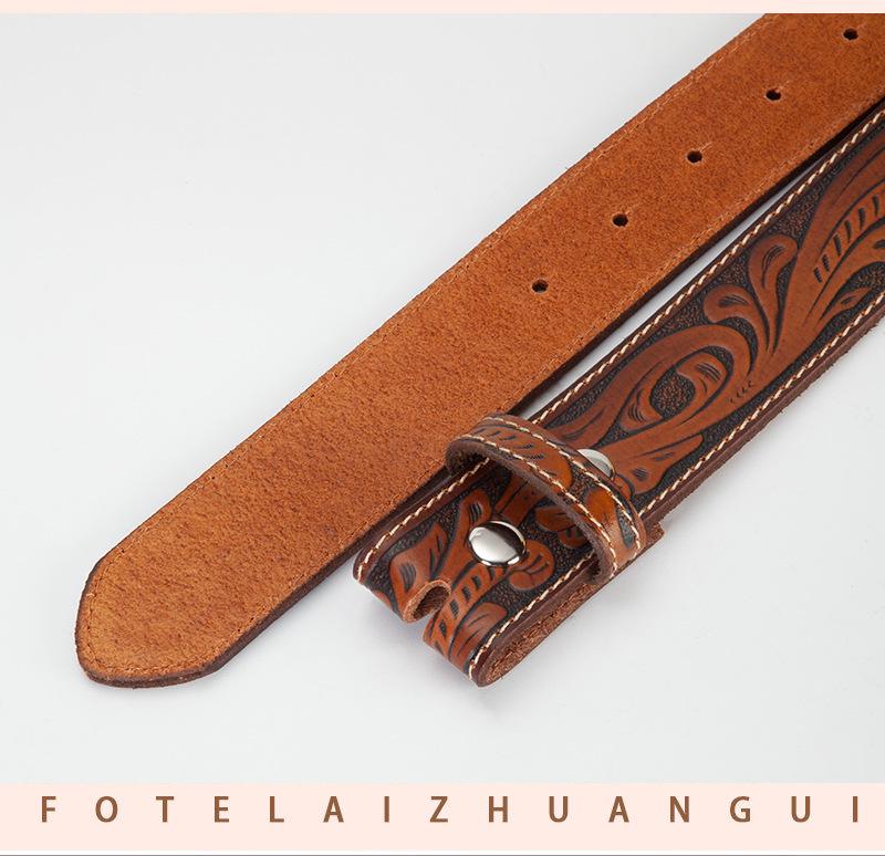 Cintura da uomo in pelle di vacchetta goffrata punk retrò versatile senza fibbia