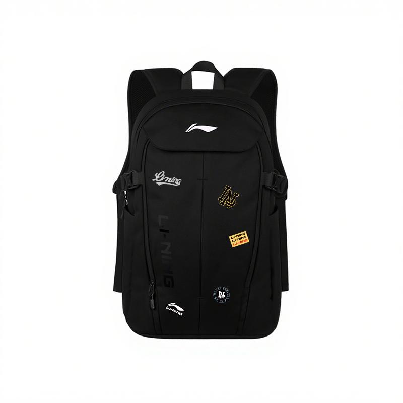 LiNing 24L Large Capacity Simple Versatile Lightweight Polyester Backpack Unisex Backpack Black YBSV099-2 Standard Black