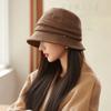 Spring and Autumn Hat Women's Season Solid Color Curled Brim Bucket Hat Literary Versatile Washbasin Hat