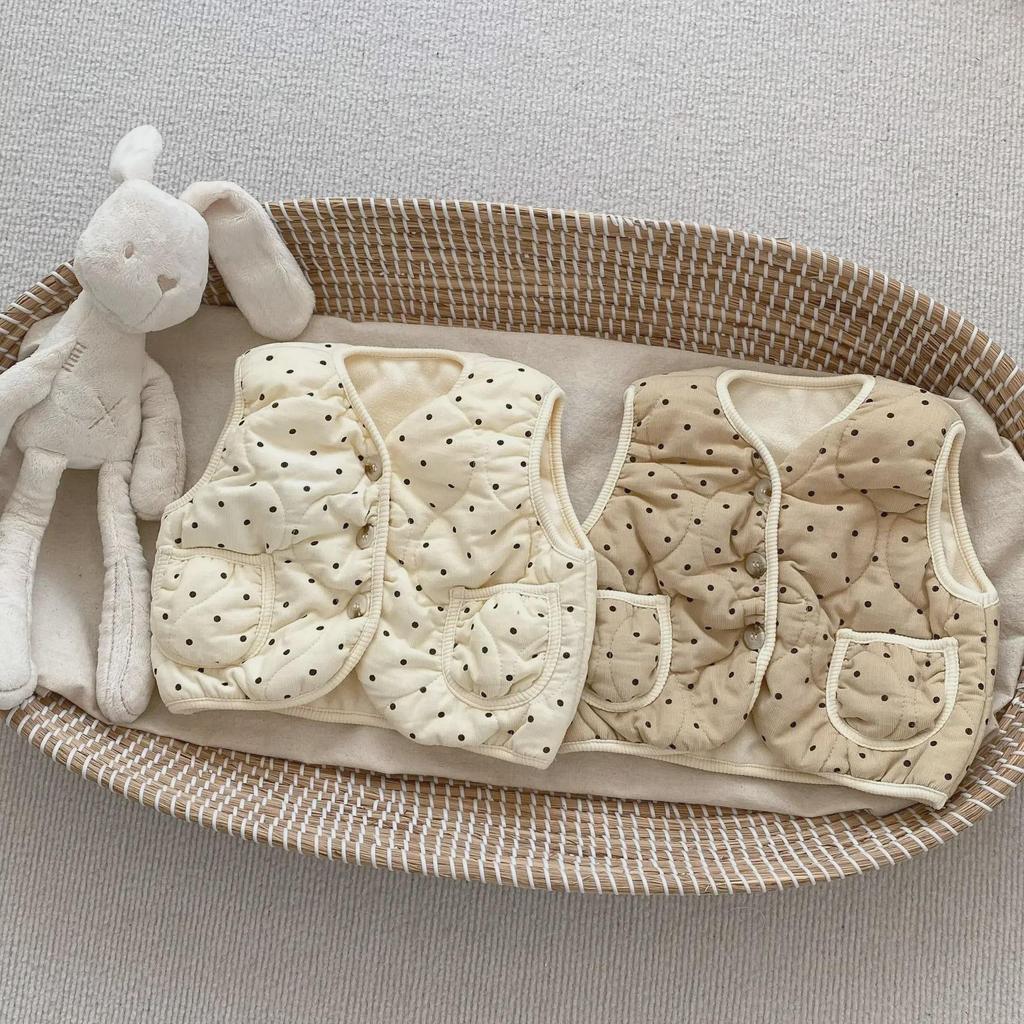 Korean Style Polka Dot Quilted Baby Vest (0-3 Years) - Thick, Warm Cotton for Boys and Girls