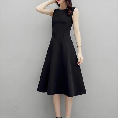 Women Sleeveless Midi Dress Summer Crew Neck Flowy Long Dress Beach Casual Pleated Swing Tank Dress