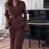 2025 Autumn European & American V-Neck Tie-Waist Short-Sleeve High-Waisted Skirt Set