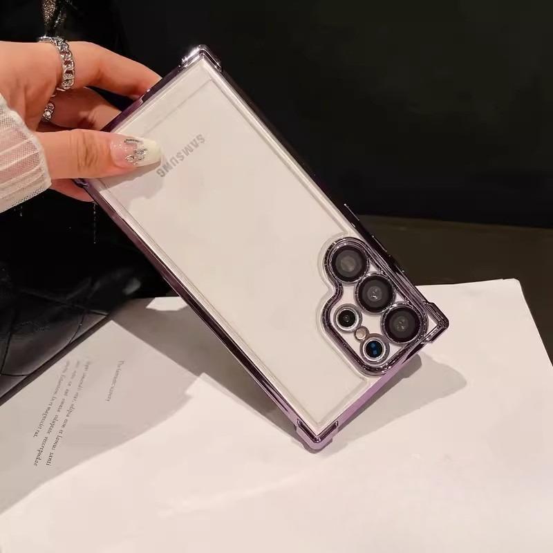 Electroplating Four Corner Airbags Suitable for Samsung S24 Ultra Mobile Phone Case S25 Lens Film Anti Fall Protection Case NOTE10