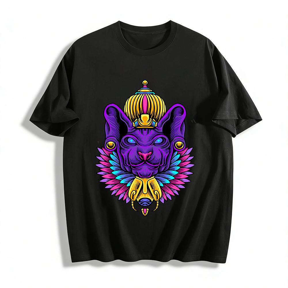 

Egyptian Bastet Cat God Graphic Casual Printed Top Pure cotton T-shirt XXS