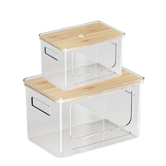 Dispenser per Sacchi della Spazzatura Portasacchi Impilabile con Coperchio in Bambù Organizzatore Trasparente in Plastica per Sacchi della Spazzatura per Cucina Lavanderia Dispensa Sotto il Lavello