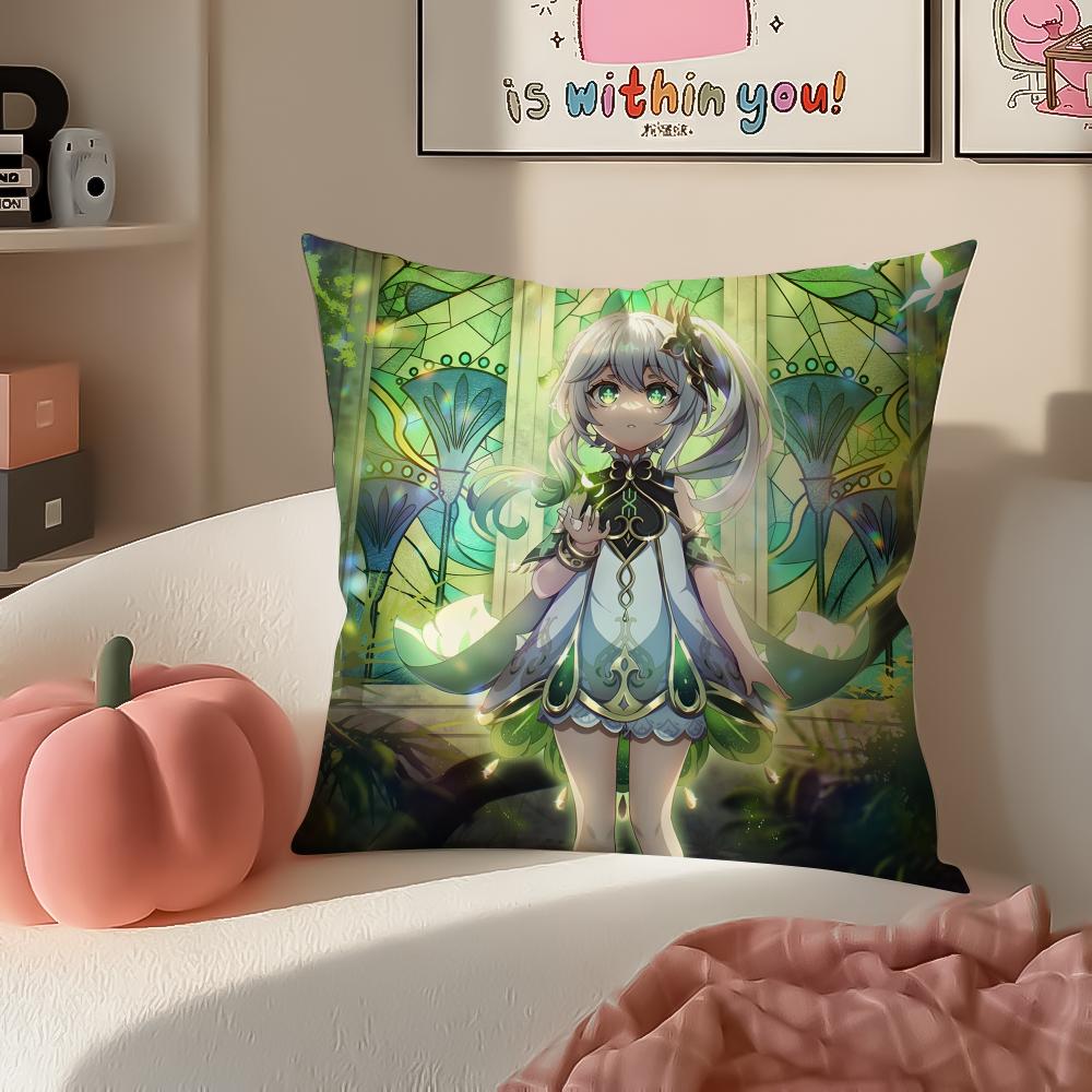 Genshin Nahida Cushion Cover Pillowcase Short Plush Invisible zipper Room Sofa Cushion Cover