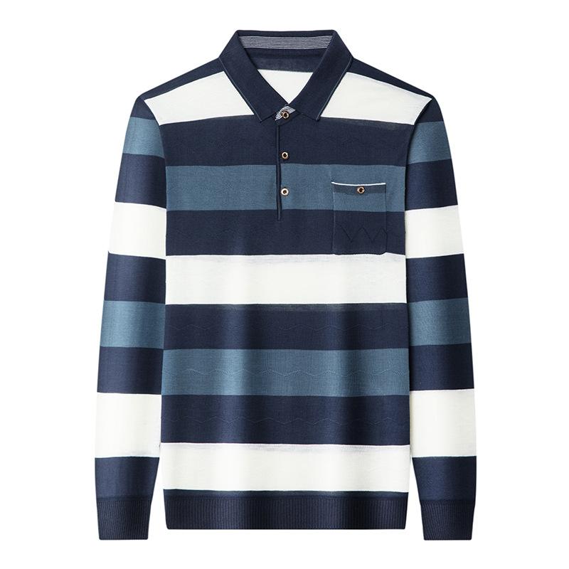 Męska koszulka z długim rękawem, dzianina, swobodny wzór w paski, swetry