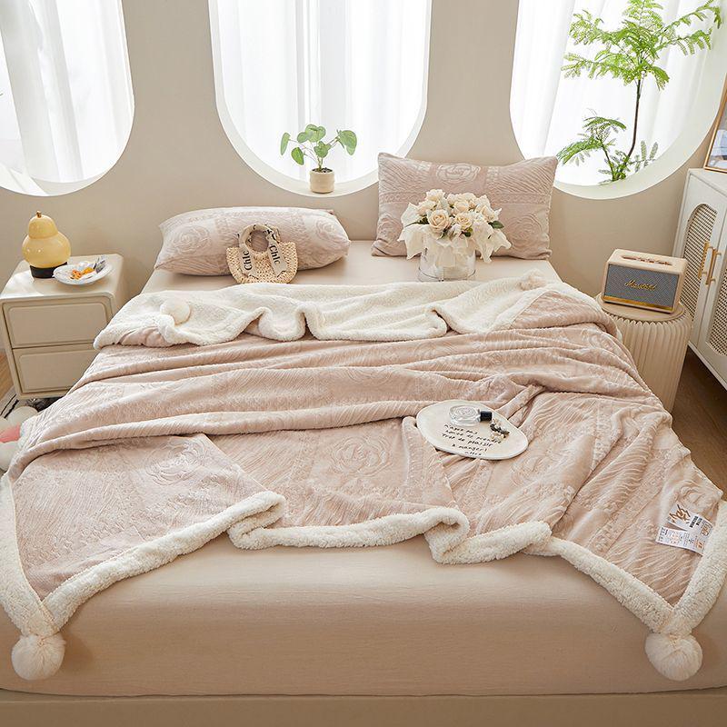 G5Z Coral Fleece Office Nap Blanket - Snow Rabbit Velvet Jacquard Shawl