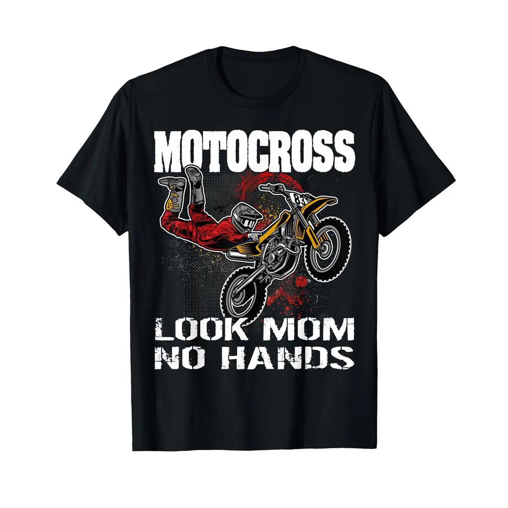 Dirtbike Motocross Look Mom No Hands Mx T Shirt Vintage Top For Everyday Wear Comfortable Soft Homme Breathable