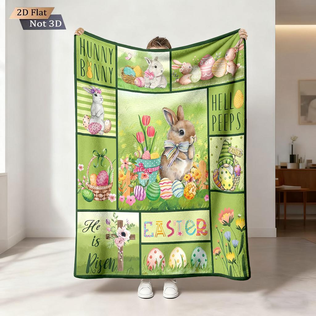 Easter Bunny Printed Cozy Fluffy Flannel Blanket for Home Living Sofa Chair Room Bedroom Decor for Family Birthday Gift