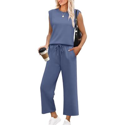 2026 Women's Loose Sleeveless Two-Piece Set: Round Neck Vest Top & Pants