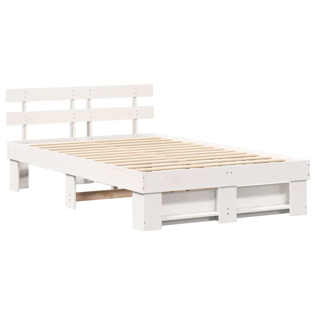 White Bed Frame with Headboard 120 x 190 cm Solid Pine Wood