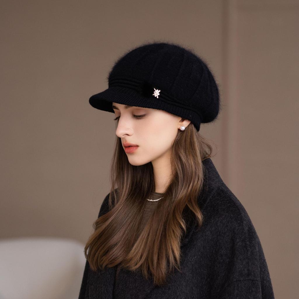 New Rabbit Fur Hat for Women Plus Velvet To Keep Warm Grandma Ear Protector Wool Knitted Hat for Middle Aged and Elderly Mothers