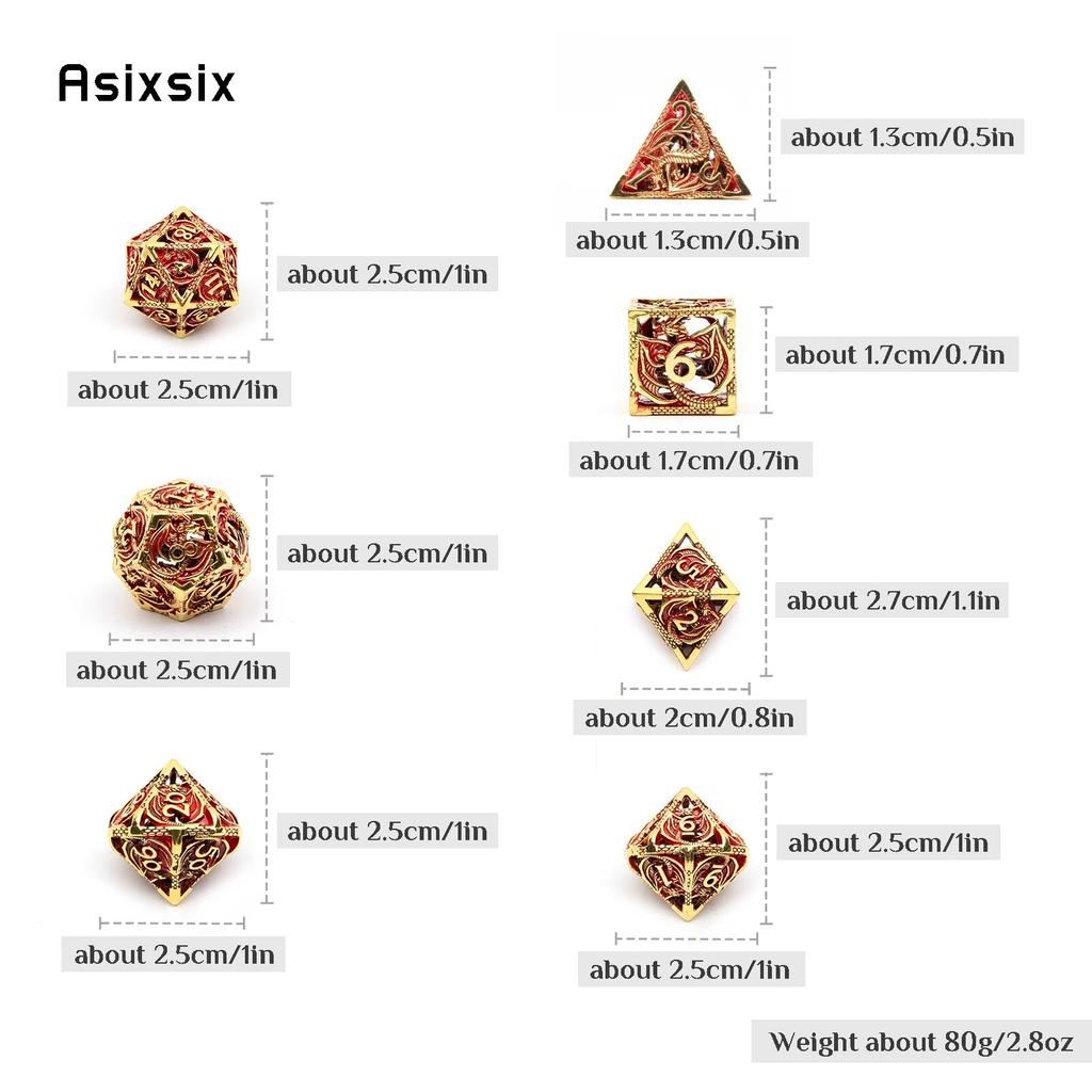 7 Pcs Golden Red Dragon Metal Dice Hollow Metal Polyhedral Dice Set Suitable for Role-Playing RPG  Board Game Card Game