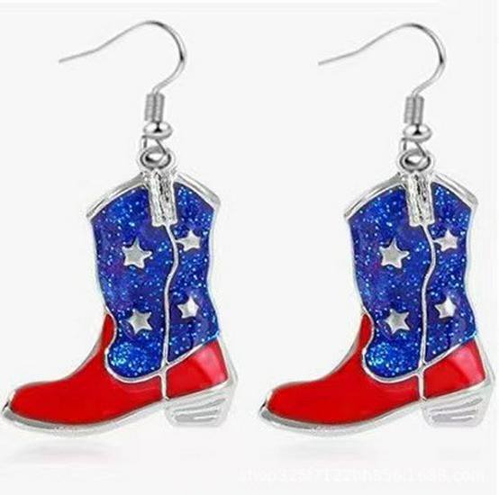 USA Independence Day Flag Wings Zinc Alloy Heart Earrings
