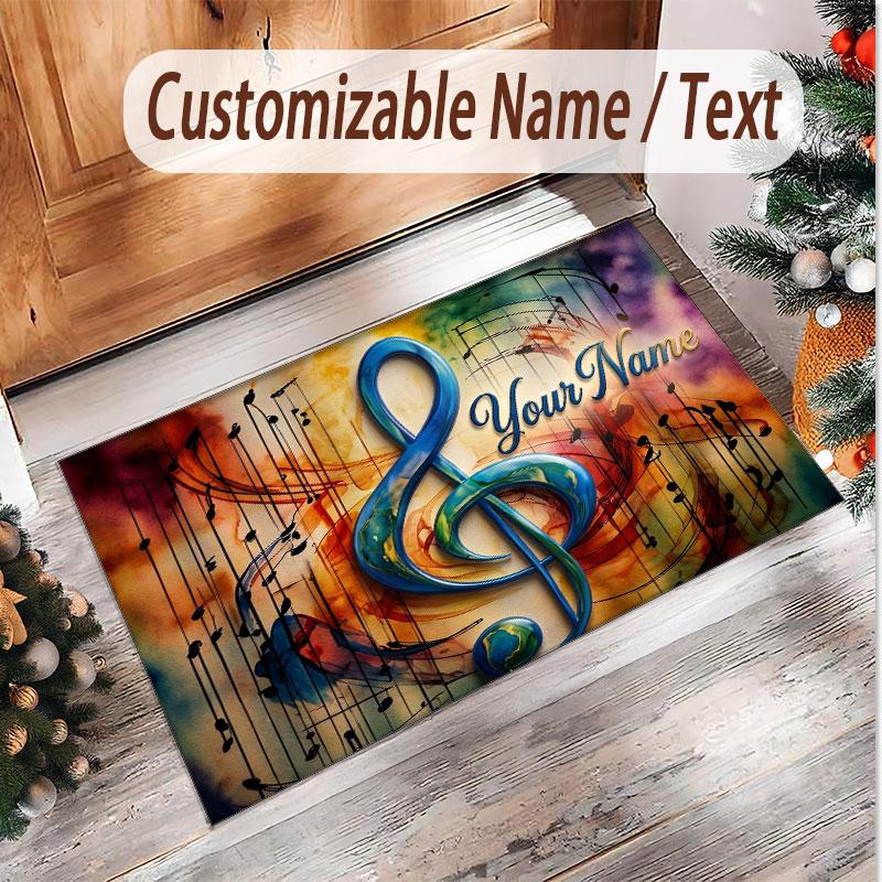 Tapete de Veludo Cristal Macio Tema Geral de Música Impressão de Nome e Texto Personalizados Tapete Antiderrapante para Quarto Sala de Estar