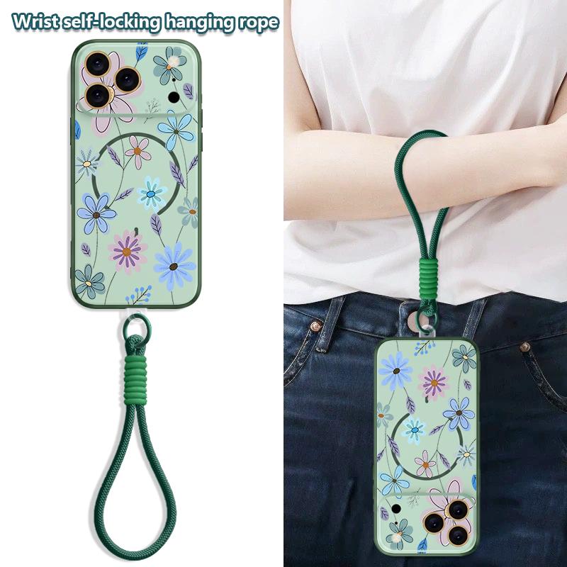 Watercolor Flowers Print Hand Strap Case For iPhone 17 Pro Max iPhone 16 15 14 13 Pro Max Magnetic For Magsafe Hybrid TPU+PC Matte Cover
