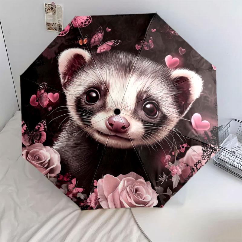 PinkAnimals Pattern Pattern New Style Umbrella, 1 Piece Automatic Folding Umbrella, Portable Travel Umbrella, Outdoor Umbrella, Birthday Gift